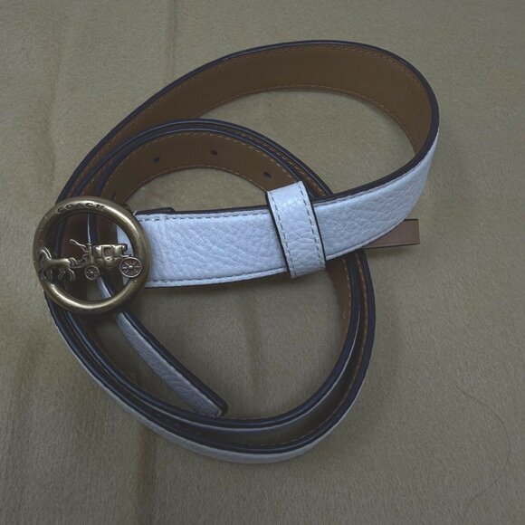 Coach Horse and Carriage Signature Buckle Belt White 78181 Chalk LARGE - Picture 1 of 9